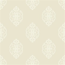 White & Beige Commercial Ironwork Medallion Wallpaper