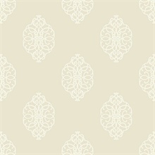 White & Beige Commercial Ironwork Medallion Wallpaper