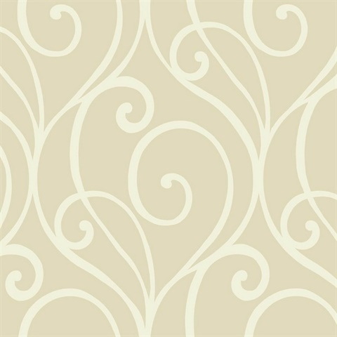 White & Beige Commercial Modern Scroll Wallpaper