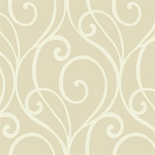 White & Beige Commercial Modern Scroll Wallpaper