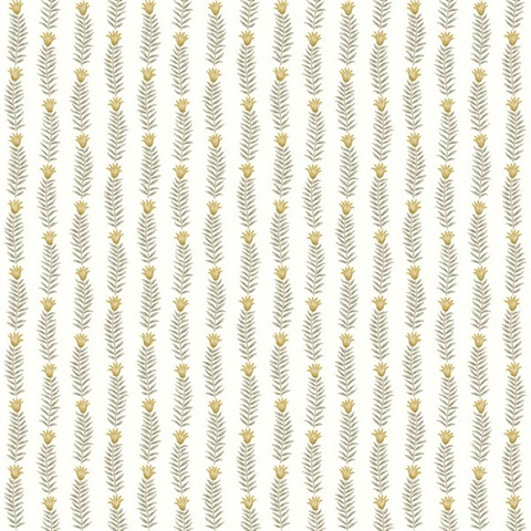 White & Beige Eden Vertical Leaf Stripe Wallpaper