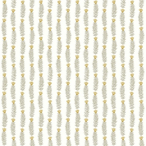 White & Beige Eden Vertical Leaf Stripe Wallpaper