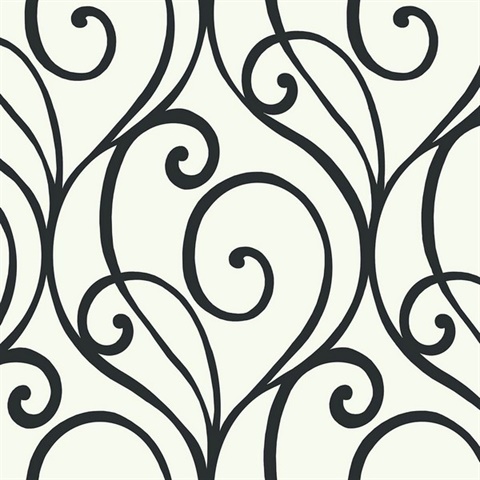 White & Black Commercial Modern Scroll Wallpaper