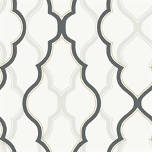 White &amp; Black Double Damask Metallic Ogee Wallpaper