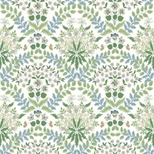 White & Blue Bramble Abtract Floral Leaf Wallpaper