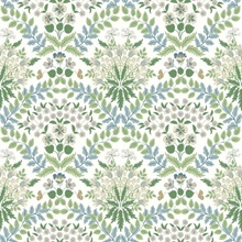 White & Blue Bramble Abtract Floral Leaf Wallpaper