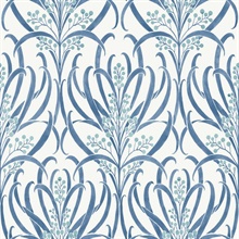 White & Blue Calluna Leaf Wallpaper
