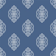 White & Blue Commercial Ironwork Medallion Wallpaper