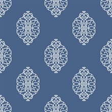 White & Blue Commercial Ironwork Medallion Wallpaper