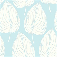 White & Blue Commercial Large Leaf Wallpaper