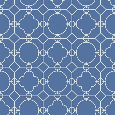 White & Blue Commercial Lattice Wallpaper