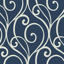 White & Blue Commercial Modern Scroll Wallpaper