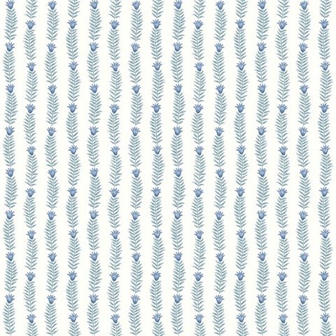 White & Blue Eden Vertical Leaf Stripe Wallpaper