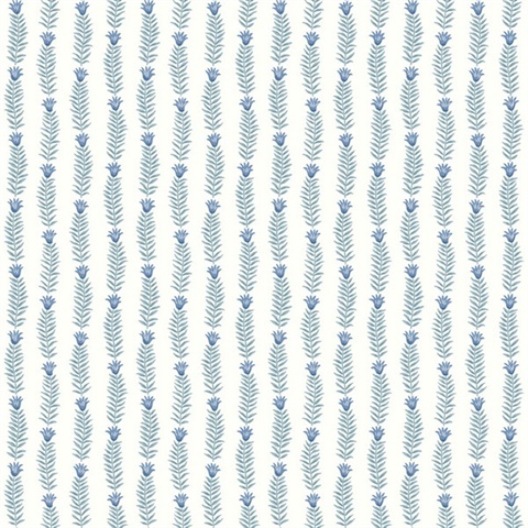 White & Blue Eden Vertical Leaf Stripe Wallpaper