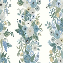 White &amp; Blue Garden Party Vertical Trellis Stripe Wallpaper