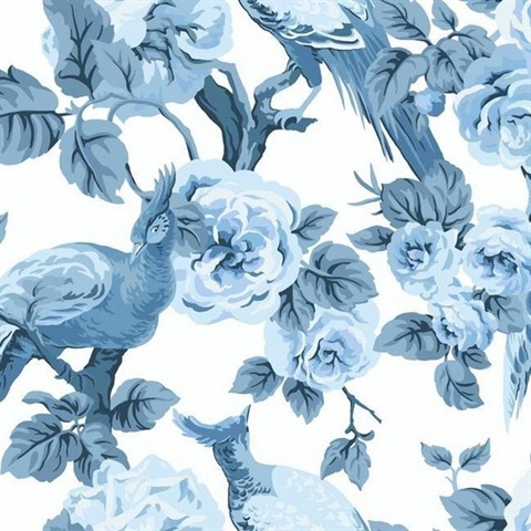 White & Blue Garden Plume Wallpaper