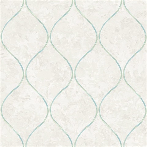 White, Blue & Green Commercial In Bloom Ogee Wallpaper