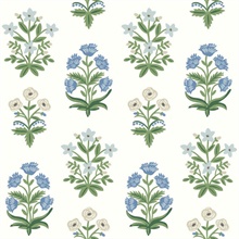 White &amp; Blue Mughal Rose Floral Block Print Wallpaper