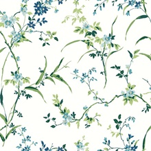 White & Blue Painterly Floral & Leaf  Wallpaper