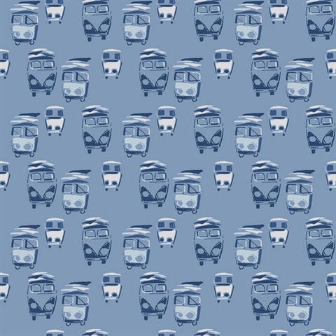 White & Blue Retro Buses Wallpaper
