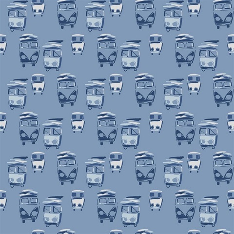 White & Blue Retro Buses Wallpaper