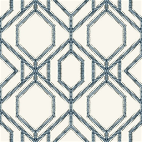White &amp; Blue Sawgrass Trellis Geometric Hexagon Wallpaper