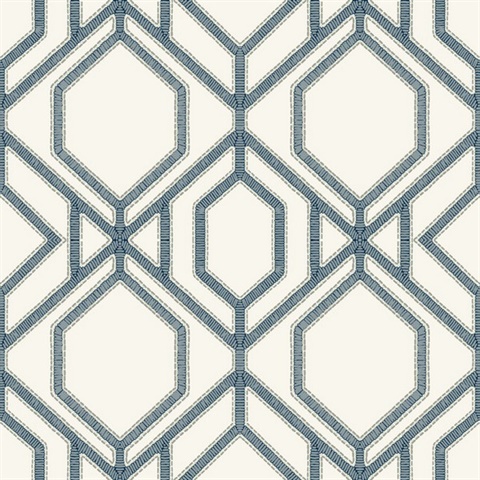 White &amp; Blue Sawgrass Trellis Geometric Hexagon Wallpaper