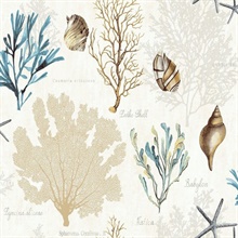 White, Blue & Taupe Commercial Martinique Wallpaper