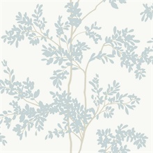 White &amp;amp; Cloud Blue Lunaria Leaf &amp;amp; Branches Wallpaper