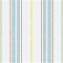 White, Cream, Green & Blue Commercial Traditional Stripe Wallpaper
