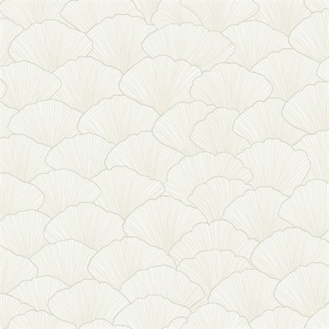 White & Cream Luminous Ginkgo Leaf Art Deco Wallpaper