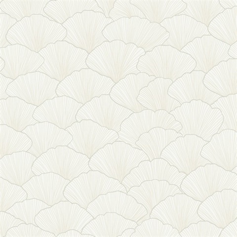 White & Cream Luminous Ginkgo Leaf Art Deco Wallpaper