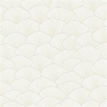 White &amp; Cream Luminous Ginkgo Leaf Art Deco Wallpaper