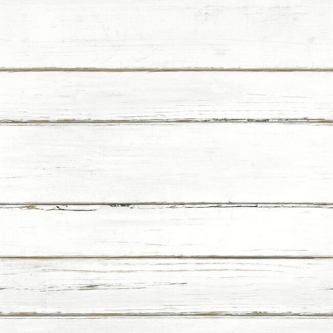 White Faux Wood Horizonal Shiplap Planks Wallpaper