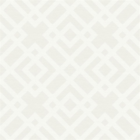 White Geometric Lattice on Faux Grasscloth Finish Background Wallpaper