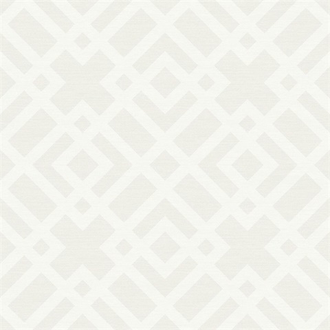 White Geometric Lattice on Faux Grasscloth Finish Background Wallpaper