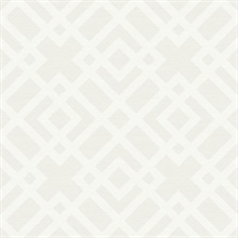 White Geometric Lattice on Faux Grasscloth Finish Background Wallpaper