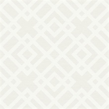 White Geometric Lattice on Faux Grasscloth Finish Background Wallpaper
