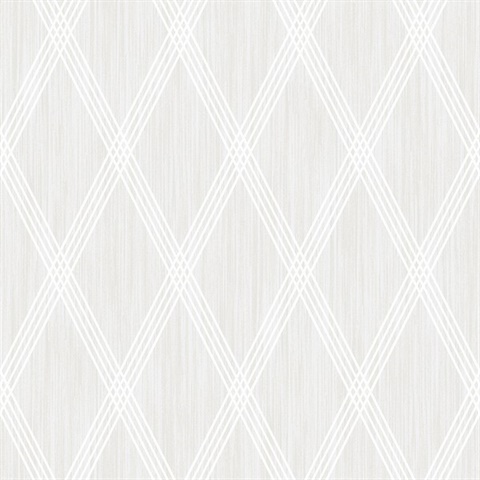 White Geometric Pearlescent Diagonal Diamonds Wallpaper