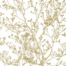 White &amp; Gold Budding Tree Branch Silhouette Wallpaper