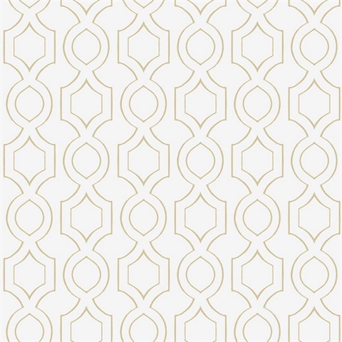 White & Gold Commercial Handdrawn Geometric Wallpaper