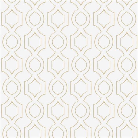 White & Gold Commercial Handdrawn Geometric Wallpaper