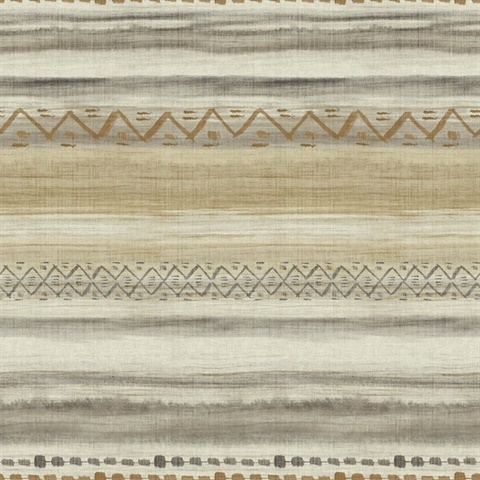 White & Gold Commercial Tribal Stripe Wallpaper