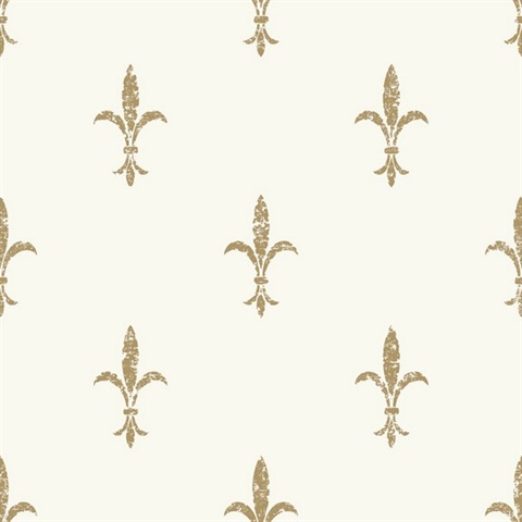 White & Gold Fleur De Lis Wallpaper