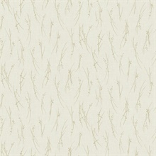 White &amp; Gold Leaf &amp; Sprig Banches Wallpaper
