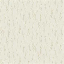 White & Gold Leaf & Sprig Banches Wallpaper