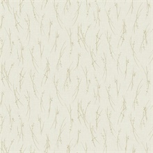 White & Gold Leaf & Sprig Banches Wallpaper