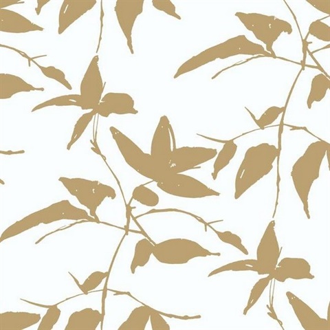 White & Gold Persimmon Leaf Wallpaper