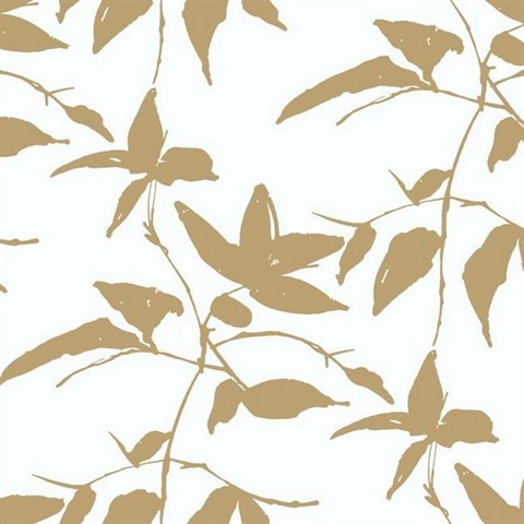 AF6511 | White & Gold Persimmon Leaf Wallpaper