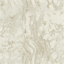 White &amp; Gold Polished Faux Marble Wallpaper